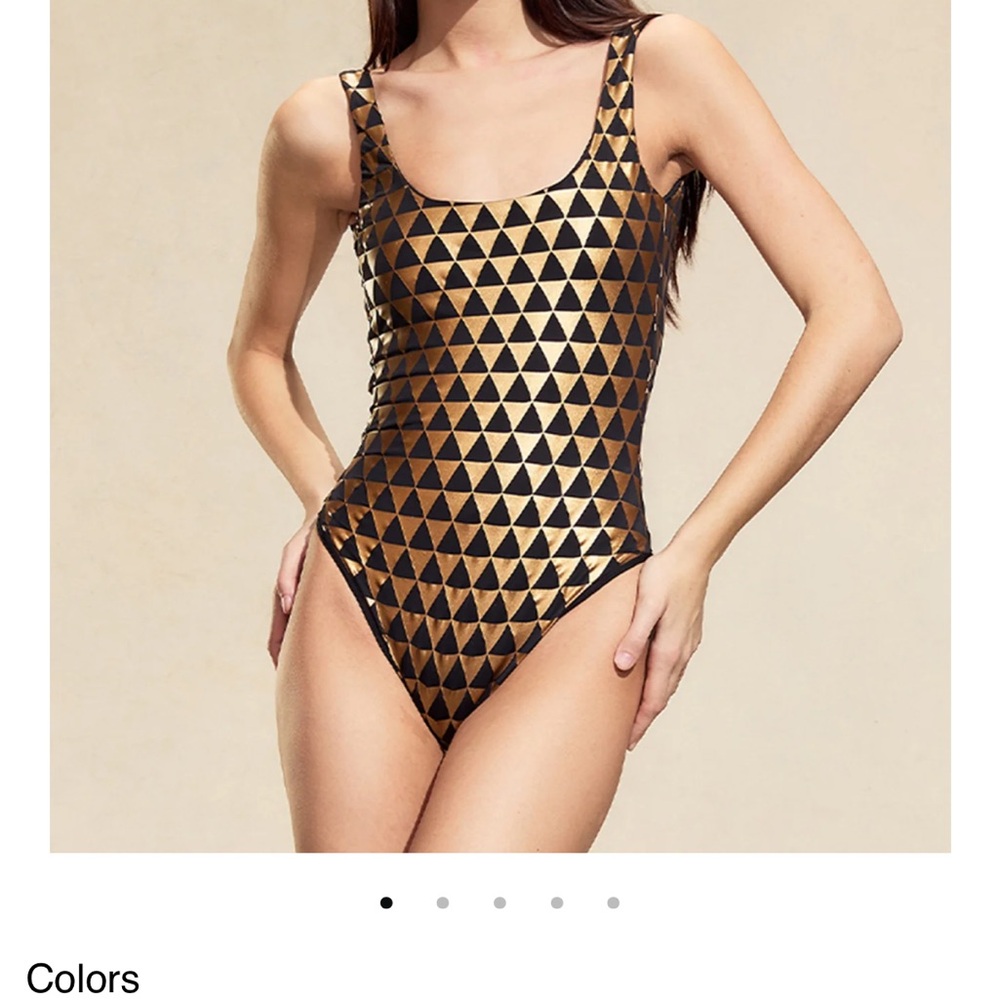 Cynthia Rowley Olympia Black and Gold Triangle One-Piece Swimsuit